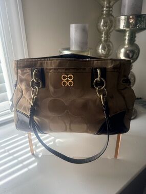 COACH Colette Signature Sateen Carryall Bag Khaki Walnut 23763E